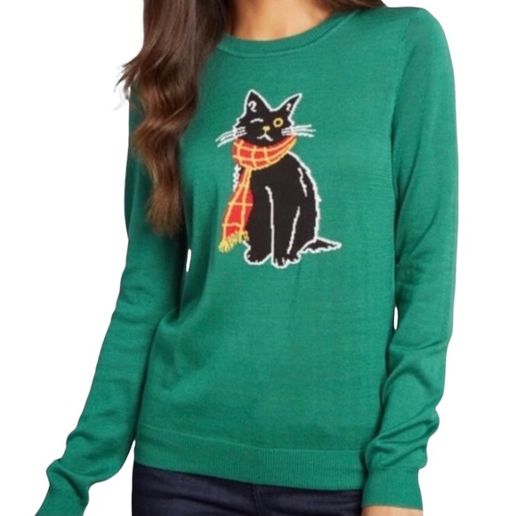 Modcloth Sweaters - ModCloth Green Cat Sweater Size Small